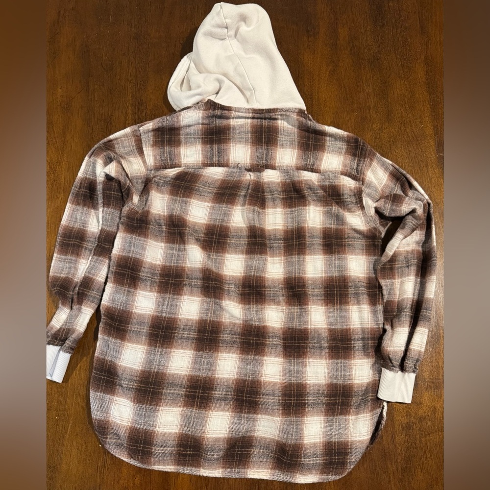 American Eagle Outfitters Brown Plaid Hooded Shacket - Picture 6 of 10